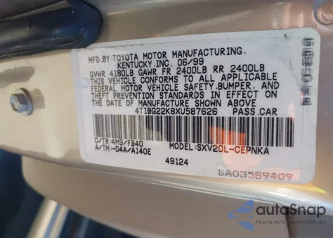 1999 Toyota Camry Le from USA, damaged, VIN 4T1BG22K8XU587626
